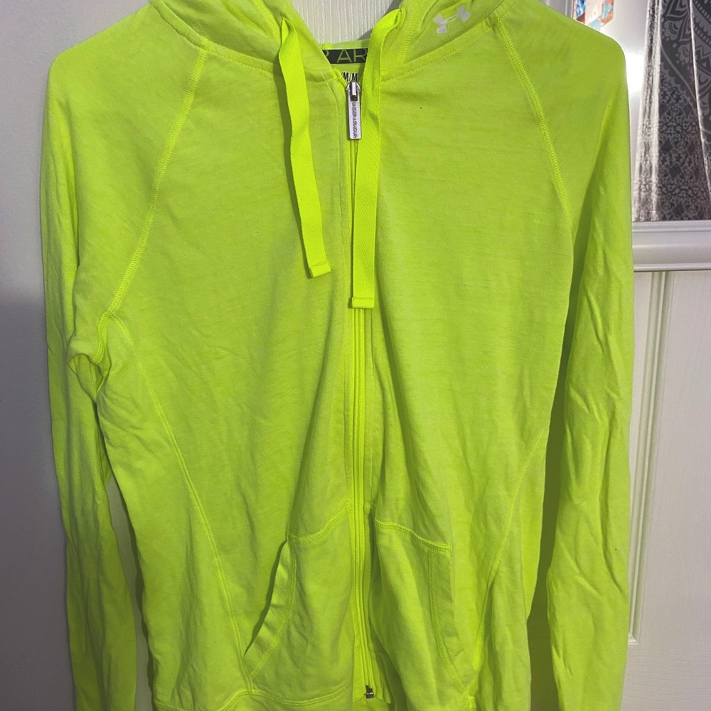 neon yellow Under Armour zip up hoodie